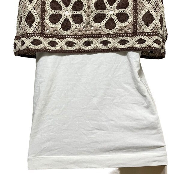 EUC Tan Crochet Crop Top with White Tank Top Size: Medium - Picture 4 of 7